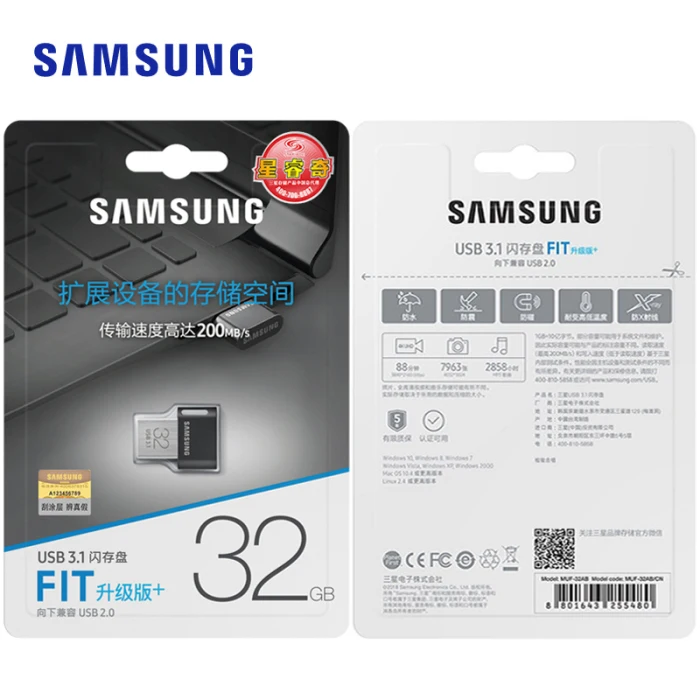 Samsung FIT USB 3,1 флэш-накопитель 64 Гб оперативной памяти, 32 Гб встроенной памяти до 200 МБ/с. usb флэш-накопитель 128 ГБ 256 ГБ до 300 МБ/с. Memoria usb флэш-диск