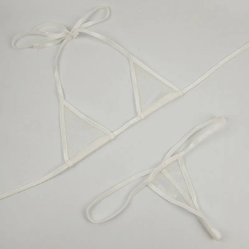 white mesh Экстремальное пикантное микро-бикини купальный костюм Пляжная одежда для женщин прозрачное эротическое женское белье Комплект Ночные костюмы - Цвет: white mesh