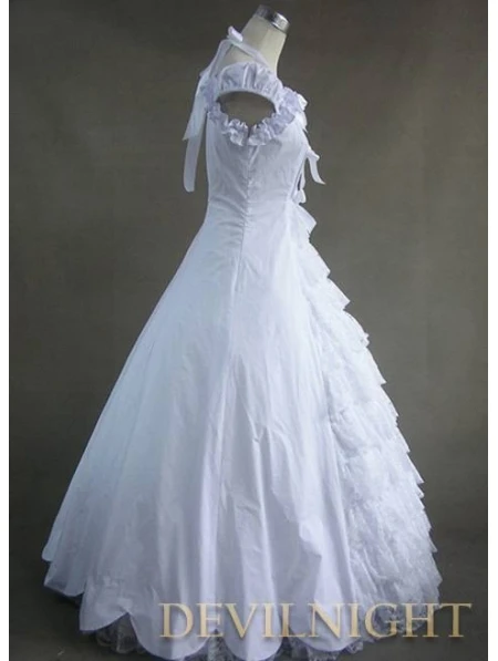 Дешевое Классическое белое платье с кружевом и бантом в готическом