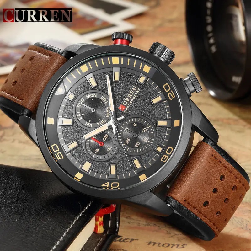 Часы наручные Curren Мужские кварцевые брендовые Роскошные спортивные