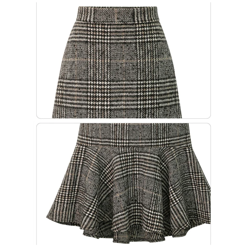 Newest Women High Waist Plaid Trumpet Skirts Female Elegant Lace Up Midi Gray Mermaid Skirt Casual winter Clothing For Girl | Женская