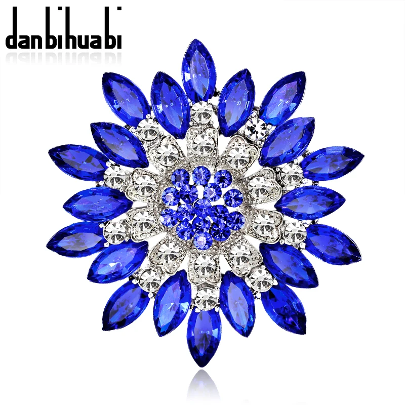 Danbihuabi, большой красный и синий кристалл и стразы, броши, свадебные цветы, брошь на булавке для женщин, модное ювелирное изделие, аксессуары для одежды