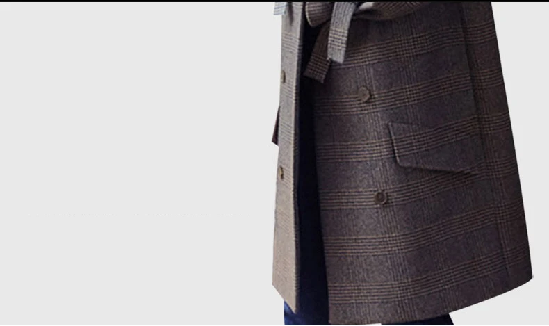 Женское зимнее пальто элегантное клетчатое новинка 2019 Европейское двубортное