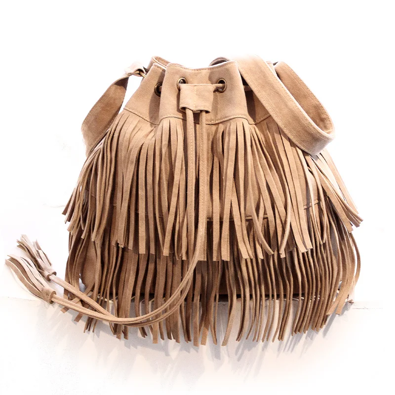 Винтажная сумка с кисточками со шнурками замшевая кожаная сумка-мессенджер для