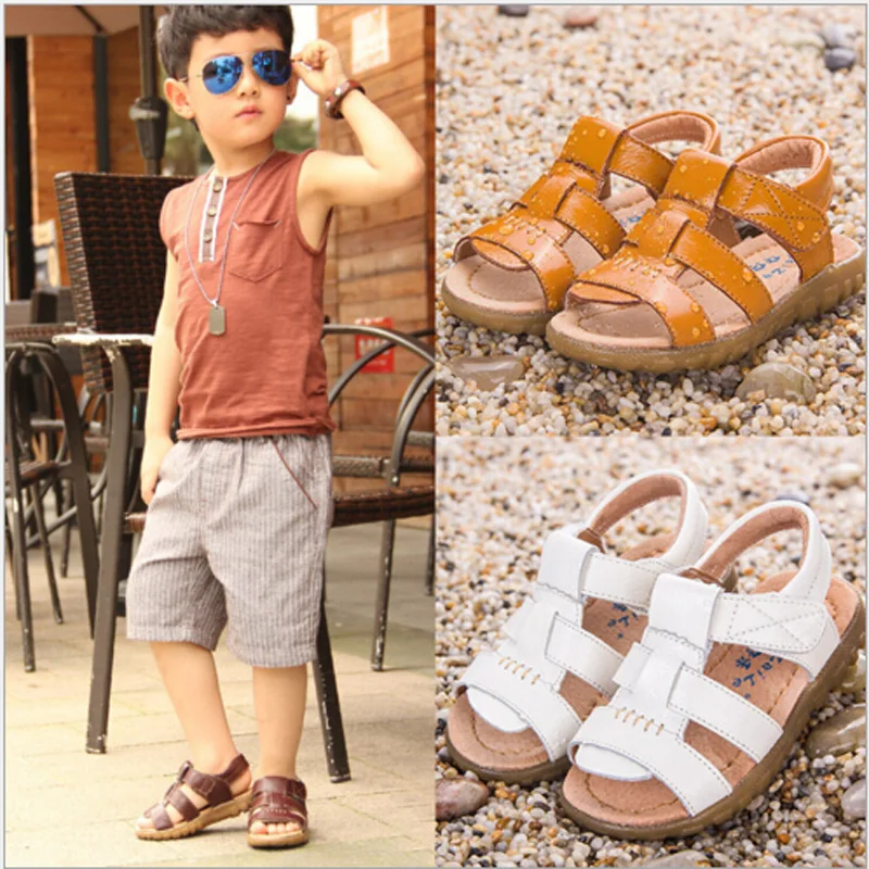 Детская обувь сандалии для мальчиков из натуральной кожи летние пляжные детские