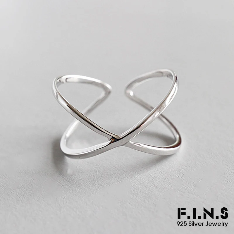 F.I.N.S Мода корейский 925 пробы Серебряный двойной слой открытые, кольца на палец простой крест кольцо юбилей Ювелирное Украшение регулируемое кольцо