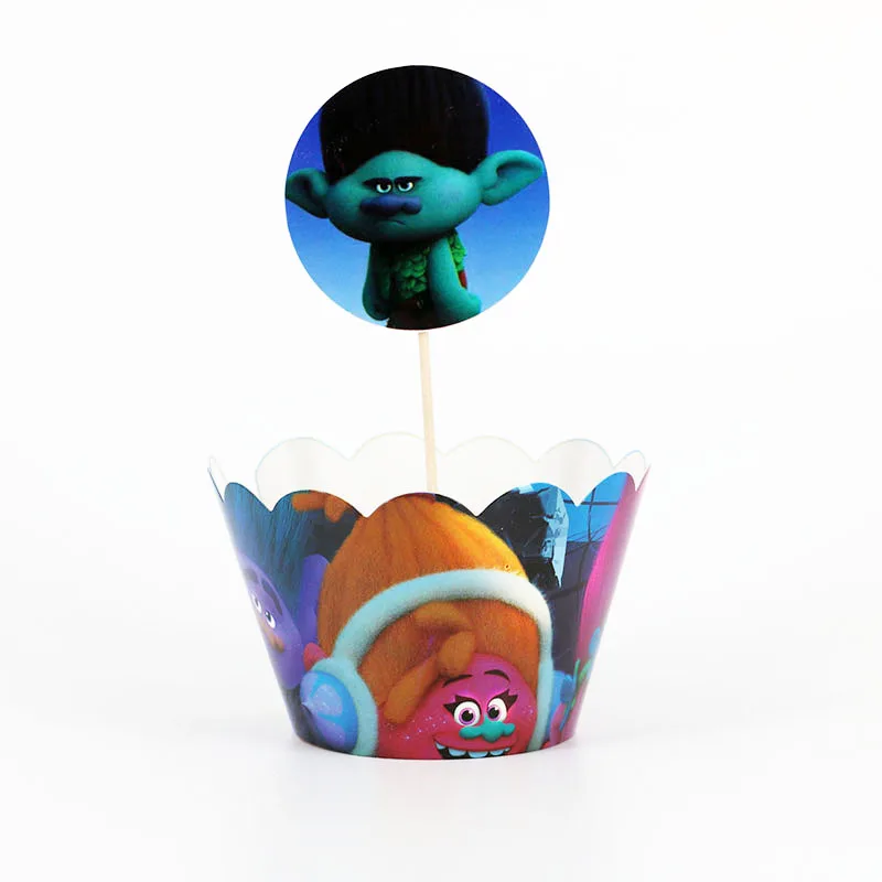 24 шт./лот обертка для кексов с троллями Детские вечерние украшения на день