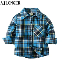 ajlonger spring cotton kids clothes fashion casual handsome shirt for children blouses boys plaid long sleeve shirts