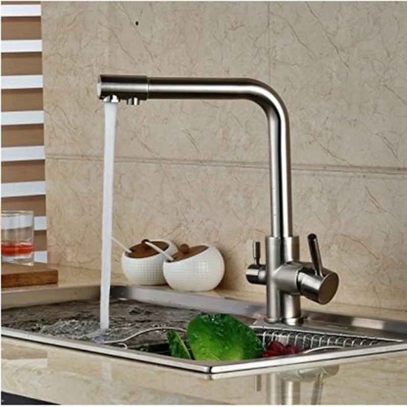 Современный кухонный кран Uythner с двойным отверстием матовый никелевый одним для