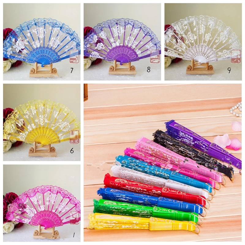 

10 цветов, свадебные вееры, Бамбуковая ручка, роза, кружево, искусство и ремесла, лидер продаж, свадебный подарок, логотип на спицах