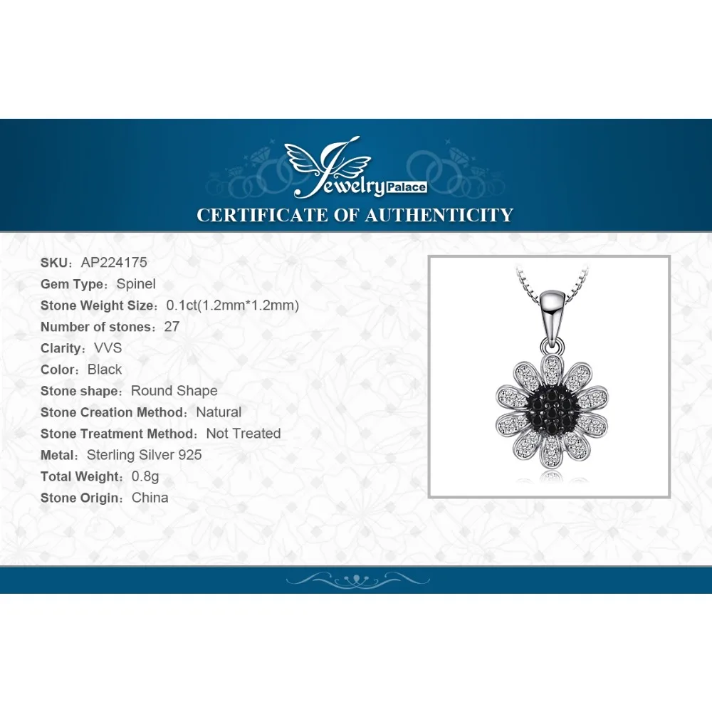 Jewelrypalace цветок черный шпинелей Ожерелья для мужчин Подвеска Для женщин из