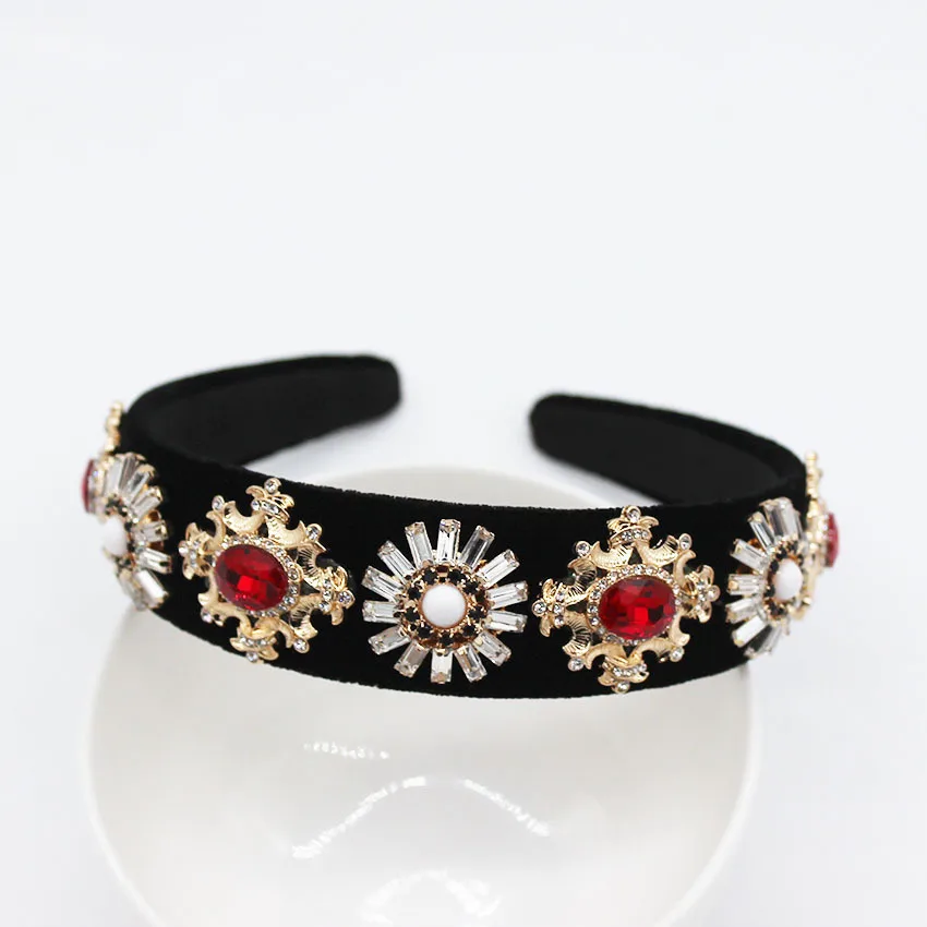 Rhinestone Hair Jewelry Flower Bee Wide Pink Headband Baroque Crystal Crown Tiara Bridal Headpiece Wedding Accessories Gift | Украшения и
