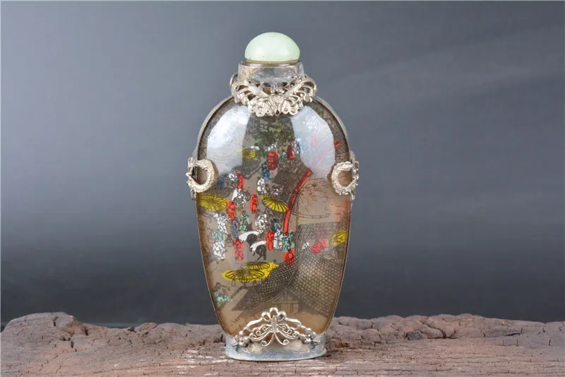

Коллекция старое античное серебро и стекло внутри краска табак бутылка, «Qin Ming Shang He Tu», лучшее украшение и коллекция, бесплатная доставка