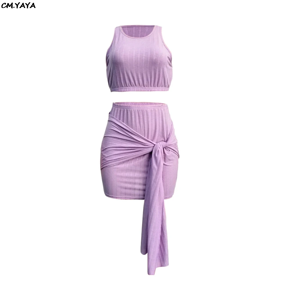 women knitted sleeveless tank sweater short tee top tie up sexy above knee mini midi skirts suit 2pcs set tracksuit dress S3525 | Женская