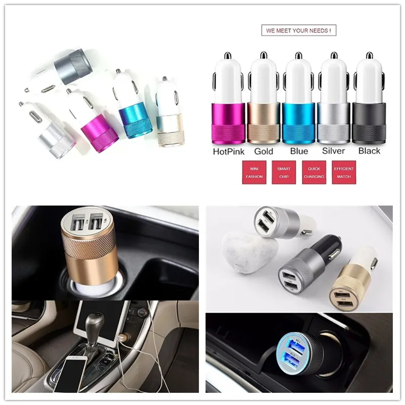 Универсальное миниатюрное автомобильное зарядное устройство DC 3.1A с 2 USB-портами