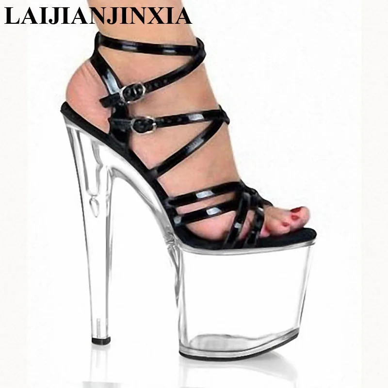 

LAIJIANJINXIA New Sexy Super High Heel Platforms Crystal Sandals 8 inch women summer shoes Exotic Dancer sexy pole dancing shoes