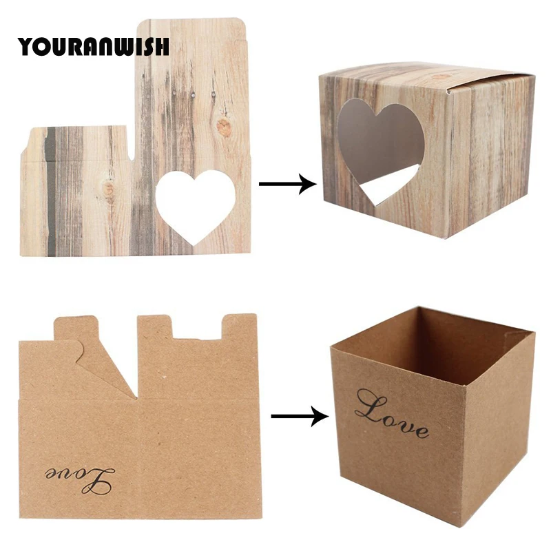 Candy Boxes Love Heart Kraft Box Paper Gift with Burlap Jute Shabby Chic Twine Wedding Favor Valentine's Day and Part | Дом и сад