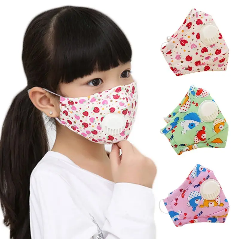 Winter Children Kids Dustproof Washable Cotton N95 Mouth Mask Cartoon Car Strawberry Printed Adjustable Respirator With Breath