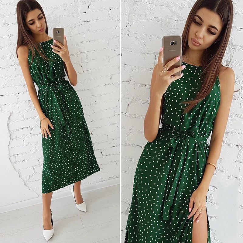 2019 Для женщин Винтаж в горошек пояса с принтом платье Вечеринка О образным