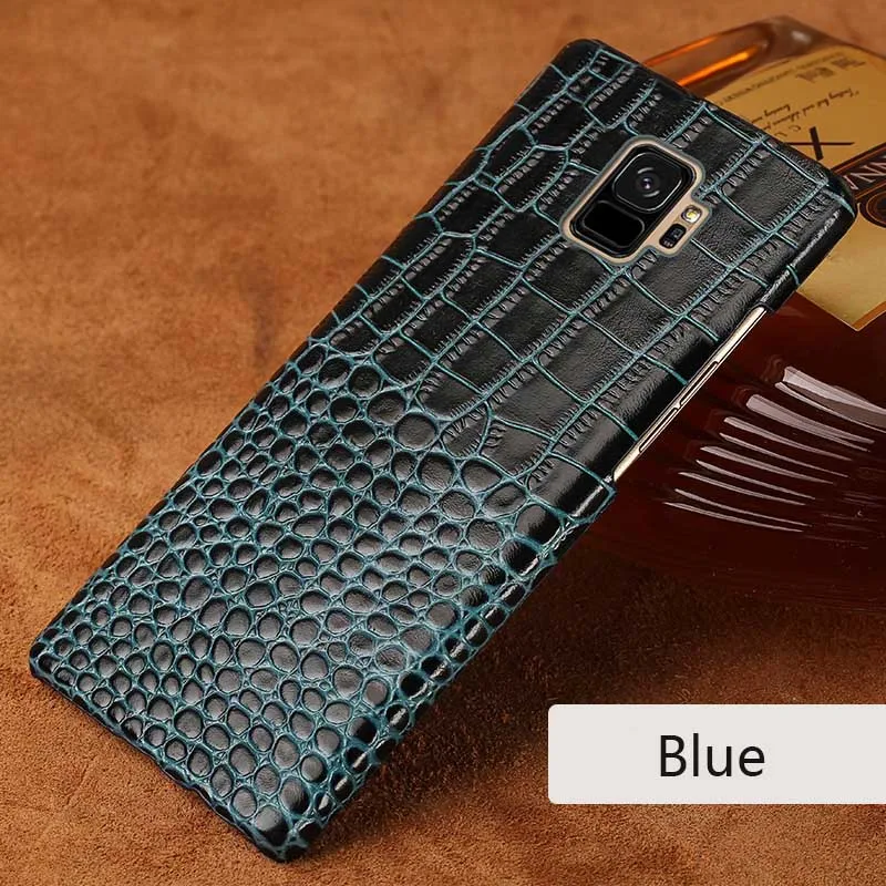 Из натуральной нешлифованной кожи чехол для samsung Galaxy S10 S10E S9 плюс S6 S7 край S8 c7 c8 J5 J7 A5 A7 Note 8 9 крокодила из натуральной кожи чехол - Цвет: Синий