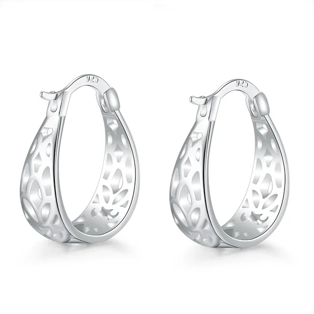 

Pure 925 Sterling Silver Popular Design New Good Hollow Hoop Earrings Anniversary Jewelry Accessory For Ladies