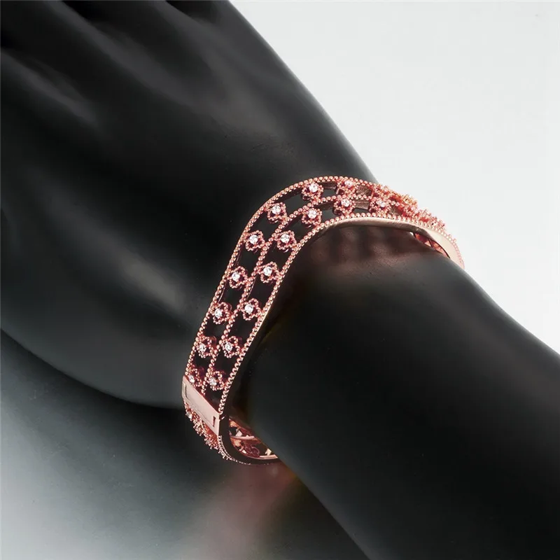 Womens Bracelets Rose Gold/Gold Color Cubic Zirconia for Woman Fashion Jewelry Wide Hollow Bangles Pulseira Female | Украшения и