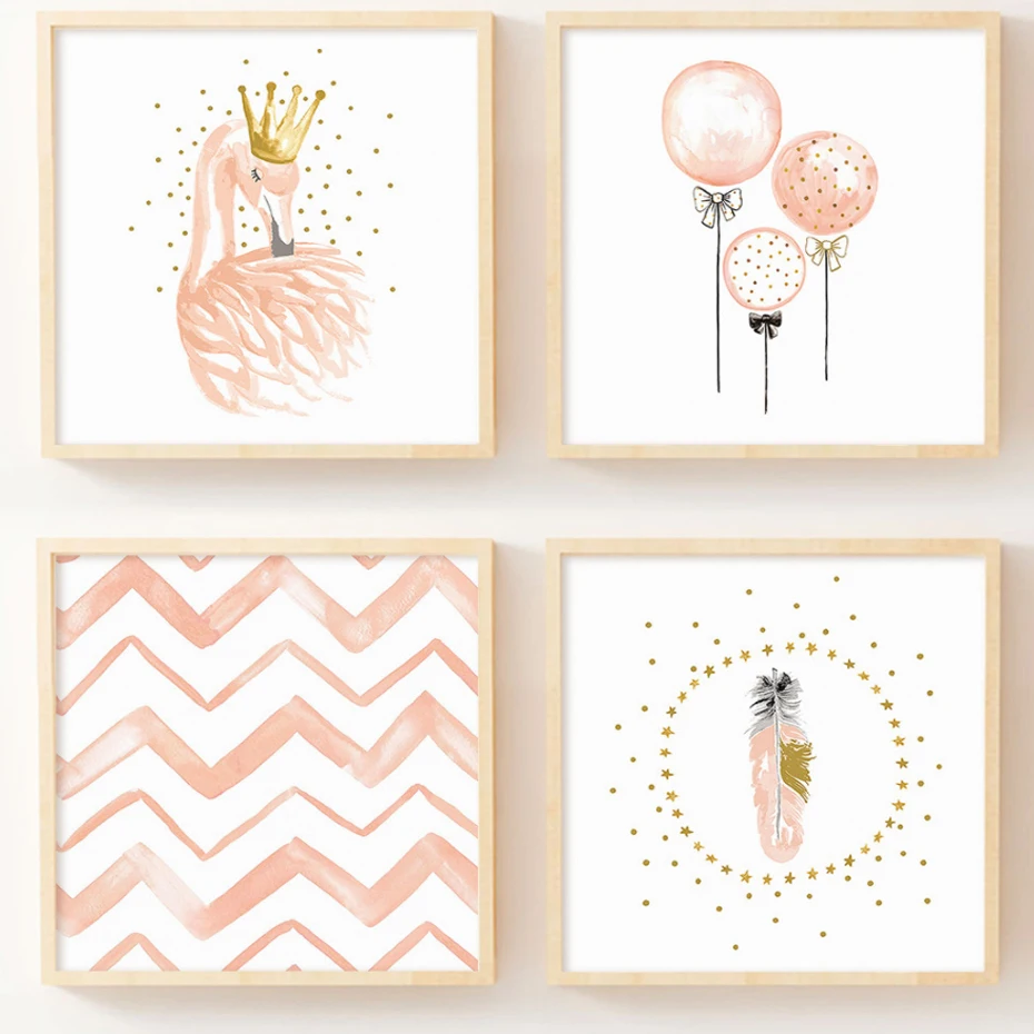 2018 акварельные милые розовые перья фламинго картина в скандинавском стиле