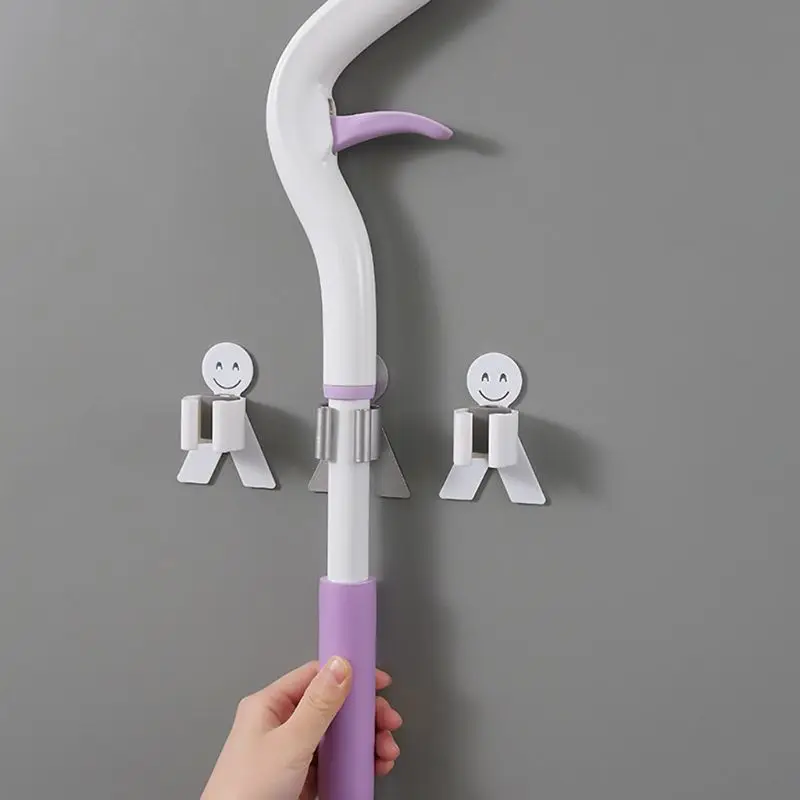 Smile face Strong seamless adhesive mop broomstick bracket wall hanging rack Bathroom bathroom hook hanger broom fixator | Дом и сад
