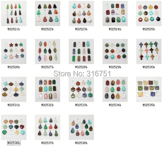 Hot Sale Wholesale Lots 12pcs Mix Multi-style Natural Stone Charms Finding Pendants Pick Size (w02538) Aa