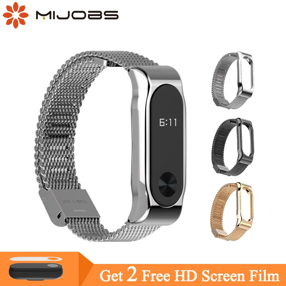 Mi jobs mi Band 2 ремешок на запястье металлический Безвинтовой браслет из нержавеющей стали для Xiaomi mi Band 2 Ремешок Браслет mi band 2 напульсники Pulseira
