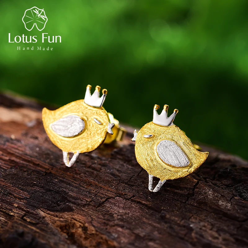 Lotus Fun Real 925 Sterling Silver Natural Handmade Designer Fine Jewelry Lovely Princess Bird  Stud Earrings for Women Brincos