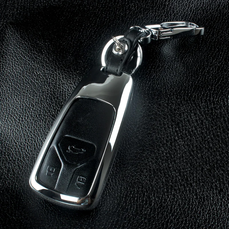 

Car Key cover Case Zinc alloy/Leather 3 Buttons For Audi A4L Q7 smart key cover car accessories