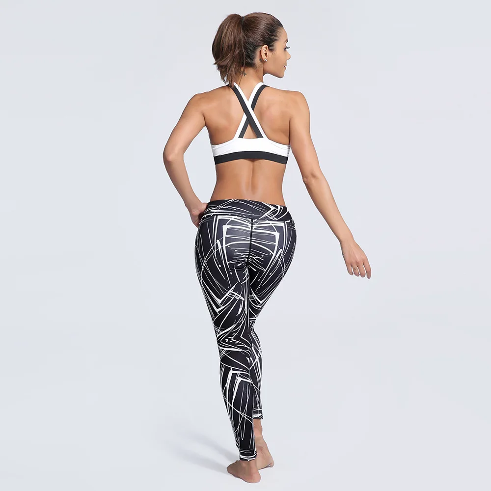 Леггинсы женские для фитнеса эластичные штаны с геометрическим принтом в