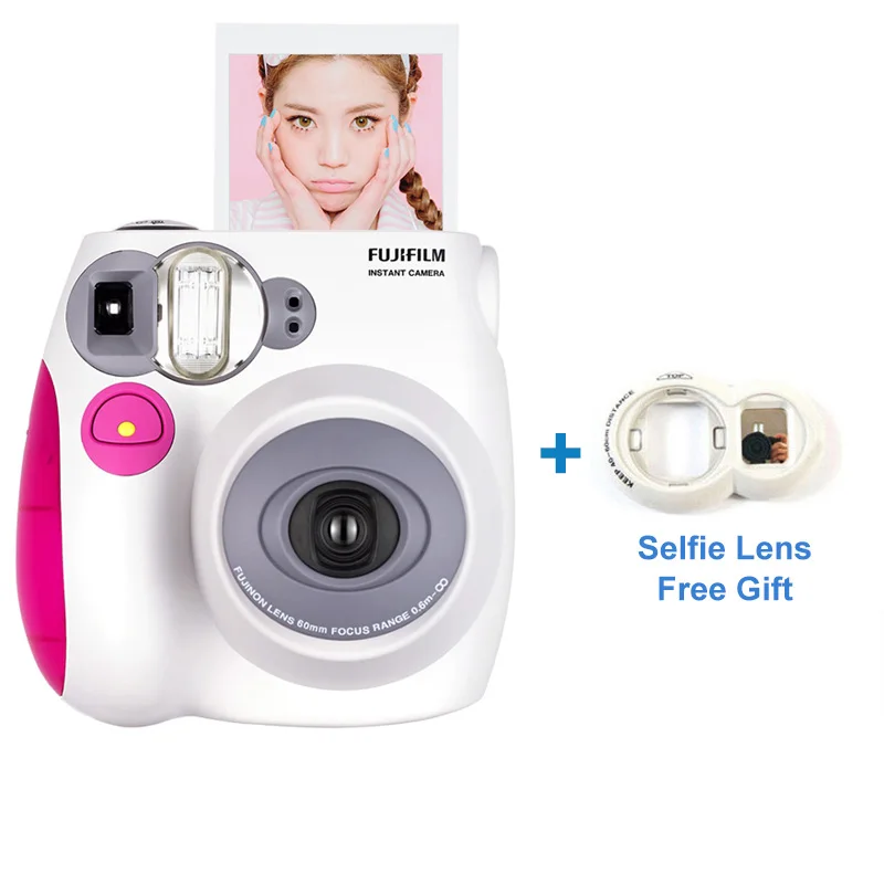 Оригинальная фотопленка Fujifilm Instax Mini 7s для мгновенной фотосъемки, принимается пленка Fuji Instax Mini, селфи-объектив в подарок - Цвет: Pink and Lens