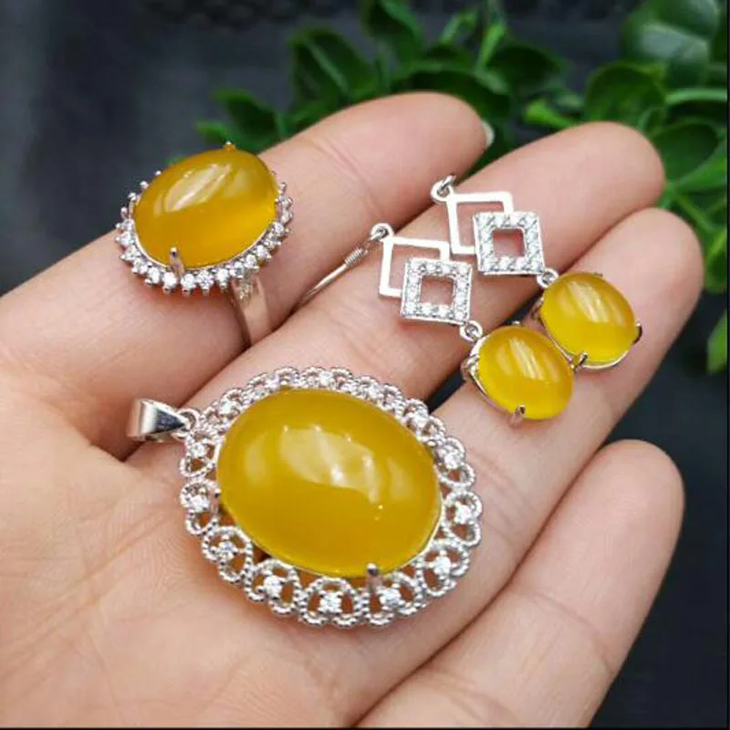 yellow Yu xin yuan, хорошее ювелирное изделие, натуральный желтый нефрит, Ювелирное кольцо, кулон, серьги,, 925 серебро, ожерелье, ювелирное изделие, наборы, Женские Ювелирные изделия - Цвет камня: yellow
