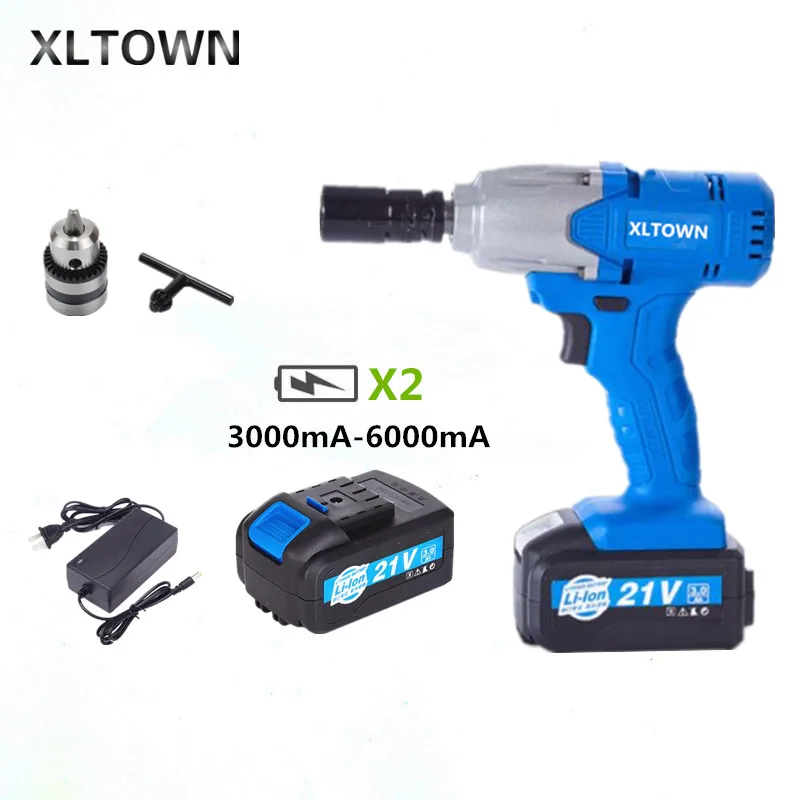 XLTOWN 21v Электрический гаечный ключ с 2 аккумуляторами перезаряжаемый литиевый