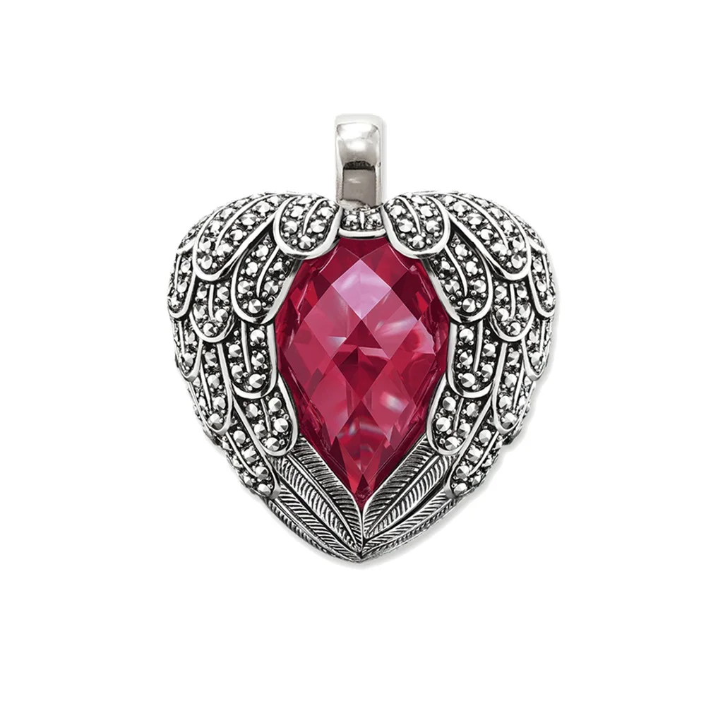 Silver Black Zirconia Wings Feather Red Crystal Heart Pendants 2018 Trendy Chain Necklace Pendant Jewelry Bijoux Gift for Women | Украшения