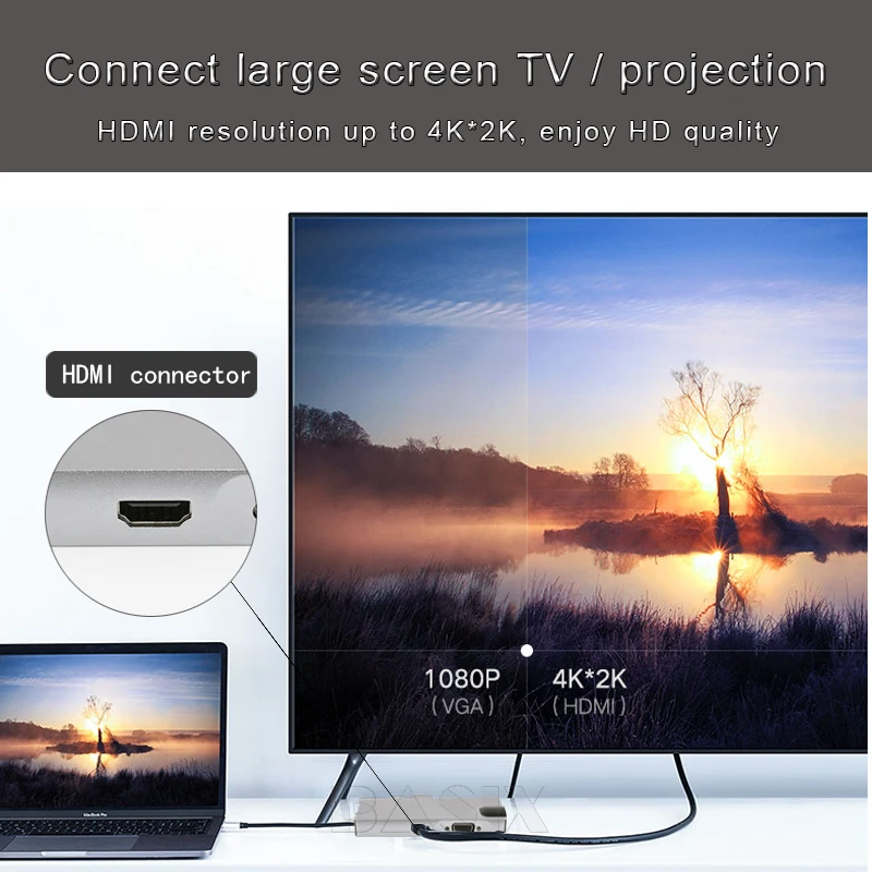 Basix USB C концентратор к HDMI 4K USB 3,0 порт SD/TF кард-ридер VGA RJ45 Gigabit Ethernet type C концентратор для Macbook Pro huawei P20 Pro