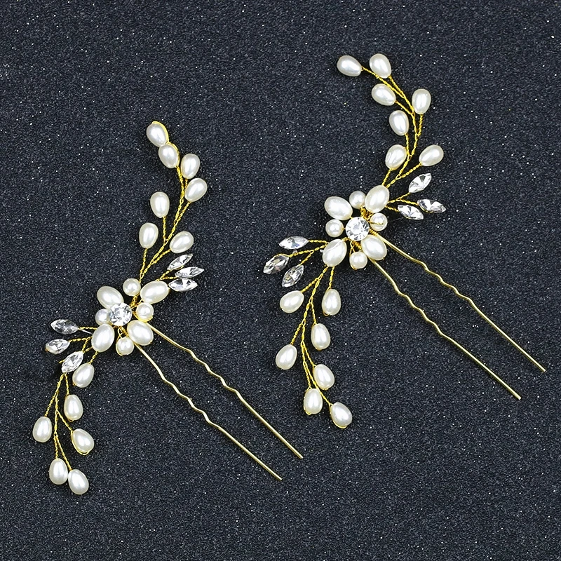 Gold Wedding Hairpins Pearl Bride Hair Jewelry Accessories Flower Bridal Ornament For Women | Украшения и аксессуары