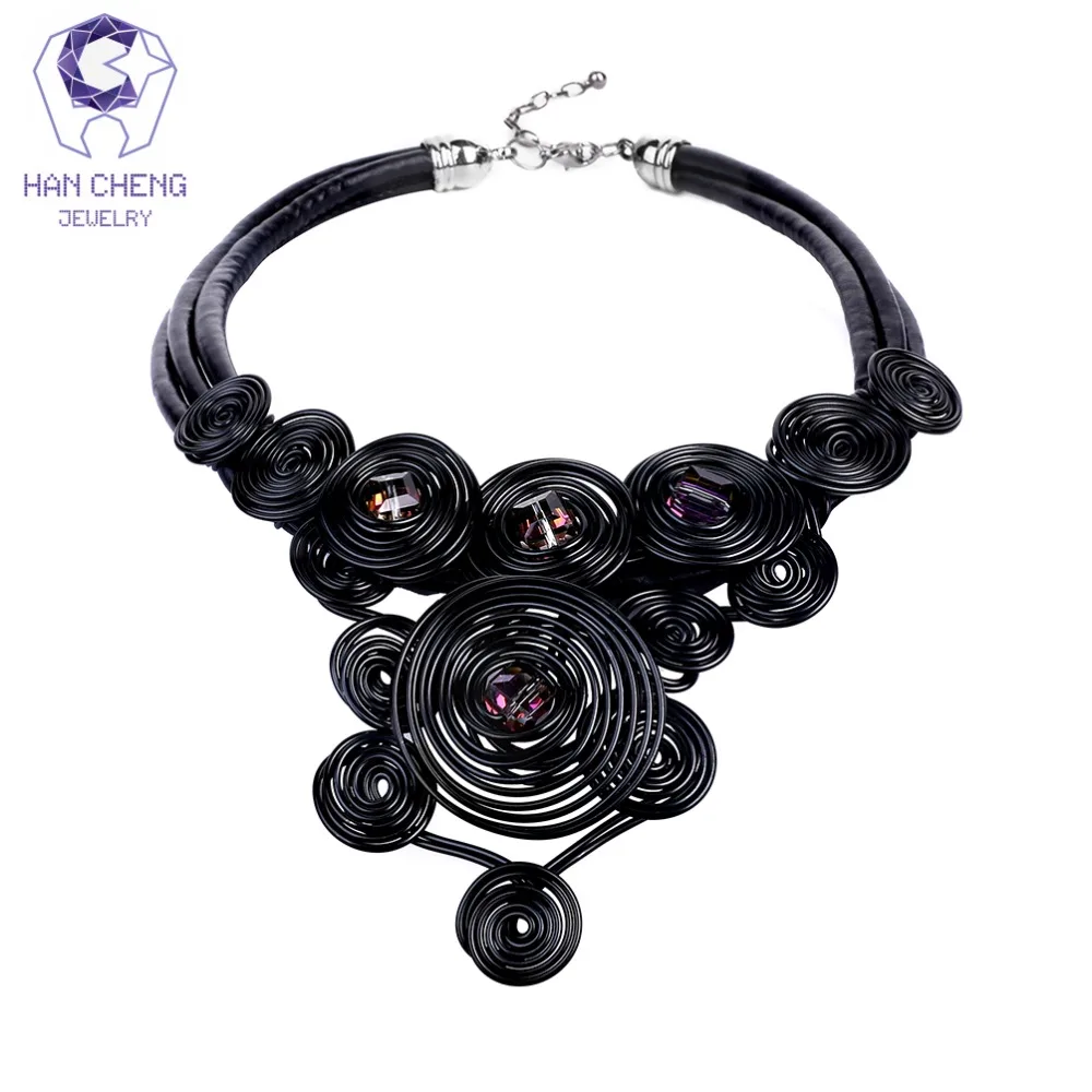 Женское ожерелье ручной работы HanCheng из кожи с цветным кристаллом|Колье| |