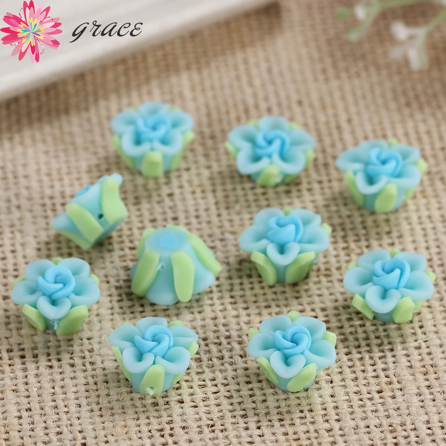 20 шт./лот 16 мм новый милый ретро цветок бусины из полимерной глины для браслета