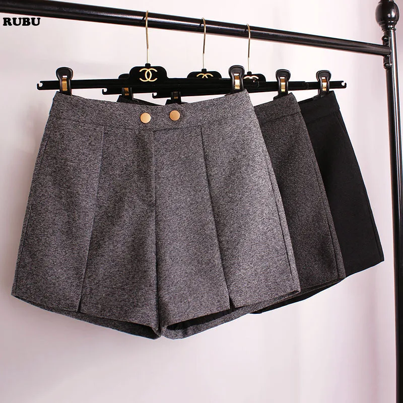 2017 new autumn winter women's woolen shorts female a wide leg waist all-match thick wool women wear | Женская одежда