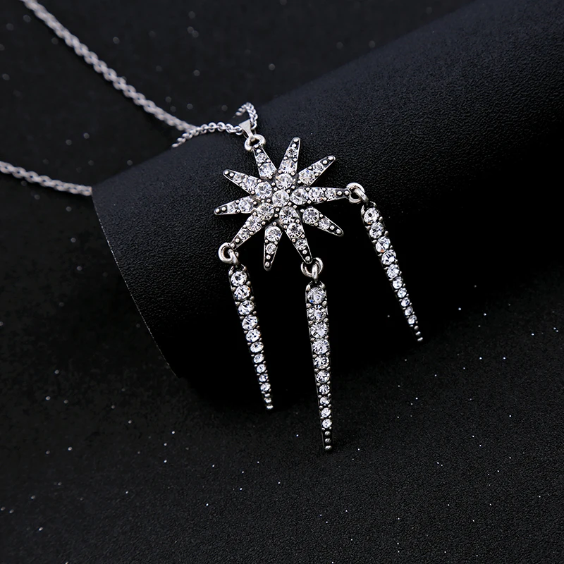 Серебряный цвет стразы звезда ожерелье с подвеской простое модное винтажное