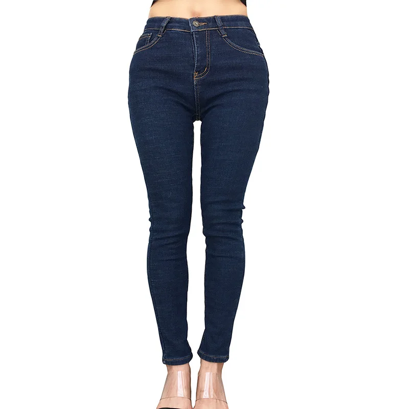 Women Winter Jeans Fashion Thicken Warm Women's Skinny Pants Blue High Waist Stretch Zip Fly with Button Closure Women Pants