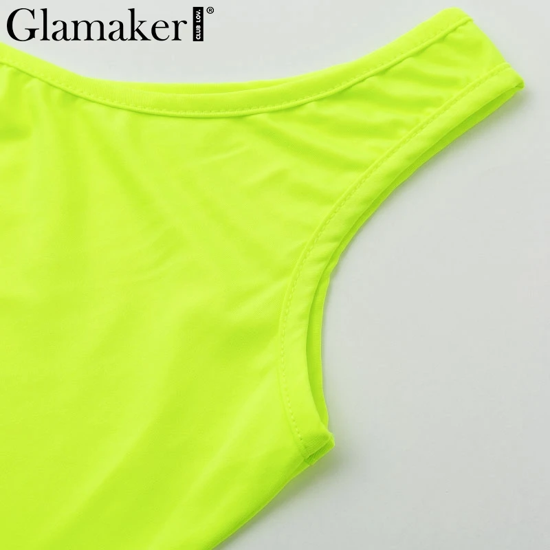 Glamaker, неоновое длинное платье на одно плечо, 2 шт., женское облегающее Клубное платье миди, летнее сексуальное укороченное платье размера плюс, нестандартные платья