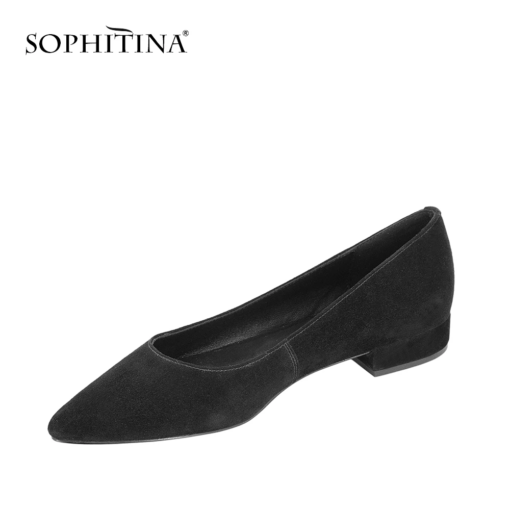 SOPHITINA/женские туфли на плоской подошве; пикантные слипоны с острым носком; черные туфли из натуральной кожи на плоской подошве; однотонные офисные женские туфли на плоской подошве в простом стиле; P7
