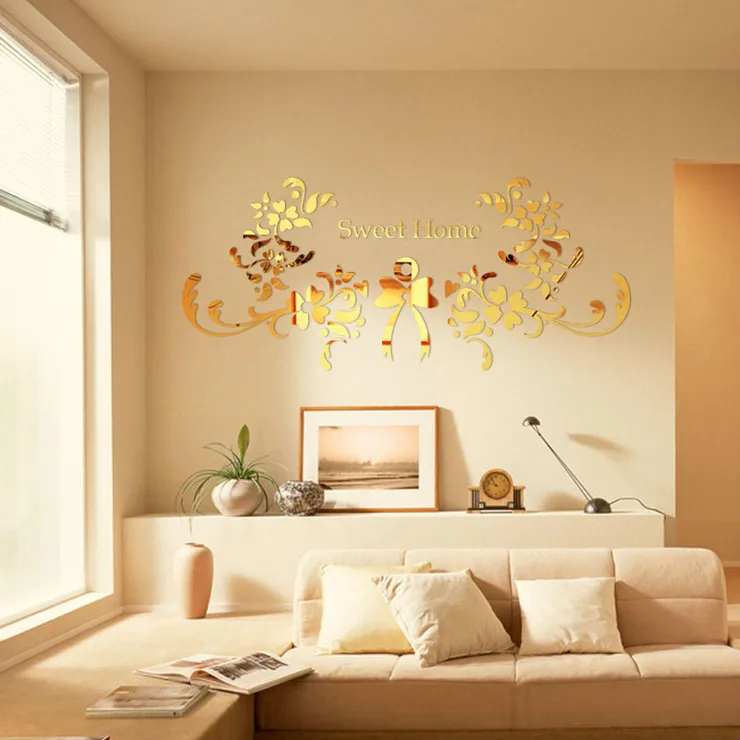 Милые Самоклеящиеся 3D наклейки на стену романтичные зеркальные с цветами для