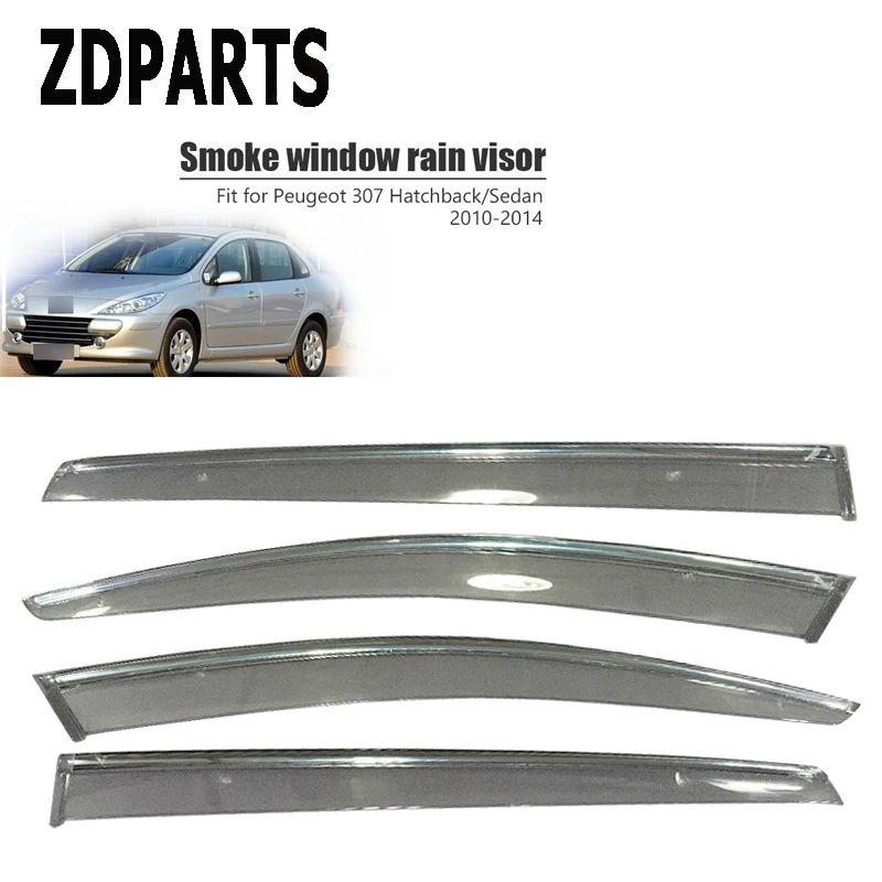 

ZDPARTS 4Pieces/Set Car Wind Deflector Sun Guard Rain Wind Vent Visor Cover Trim For Peugeot 307 Hatchback/Sedan 2010-2014 ABS