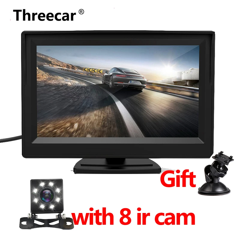 monitor with 8 led Автомобильная камера заднего вида, система парковки заднего вида, комплект 5 дюймов, TFT lcd монитор заднего вида, водонепроницаемая камера ночного видения - Цвет: monitor with 8 led