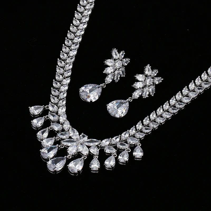 EMMAYA женское ожерелье + серьги с кристаллами ААА и фианитами наборы свадебных